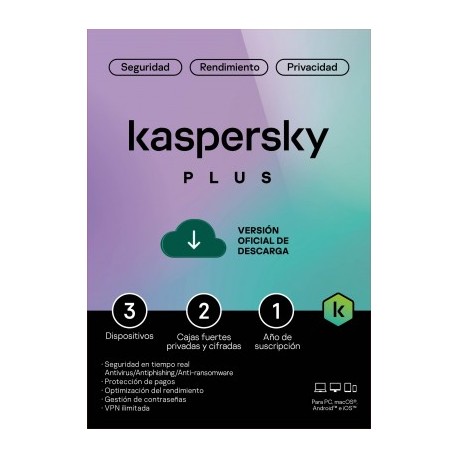 Kaspersky Plus 3 Dispositivos 1 Año (Internet Security) ESD KL1042ZDCFS EAN UPC