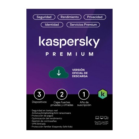 Kaspersky Premium 3 Dispositivos 1 Año (Total Security)  ESD KL1047ZDCFS EAN UPC